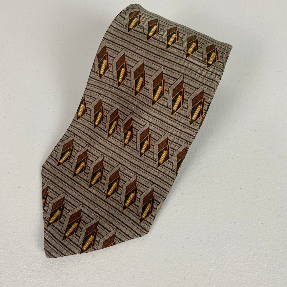 VTG Graham & Lockwood London Geometric Diamond Silk Tie Mens OS Taupe Brown